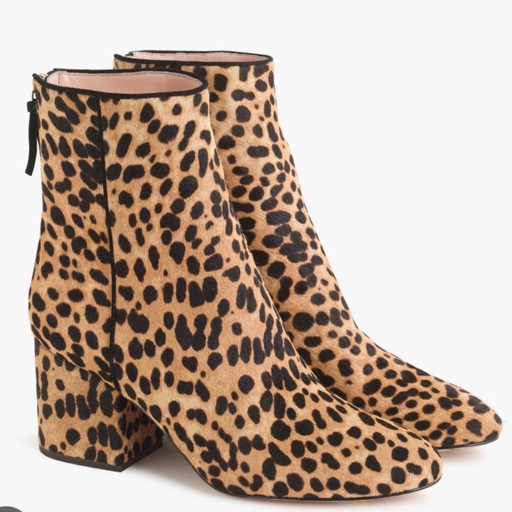 : J.Crew Sadie Leopard Calf Hair Ankle Boots Size 8